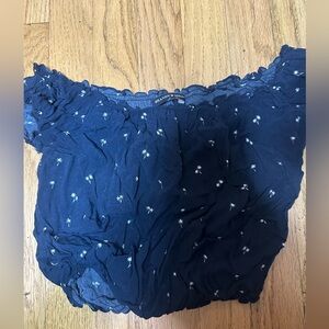 Brandy Melville Navy Off-Shoulder Top with White Embroidery